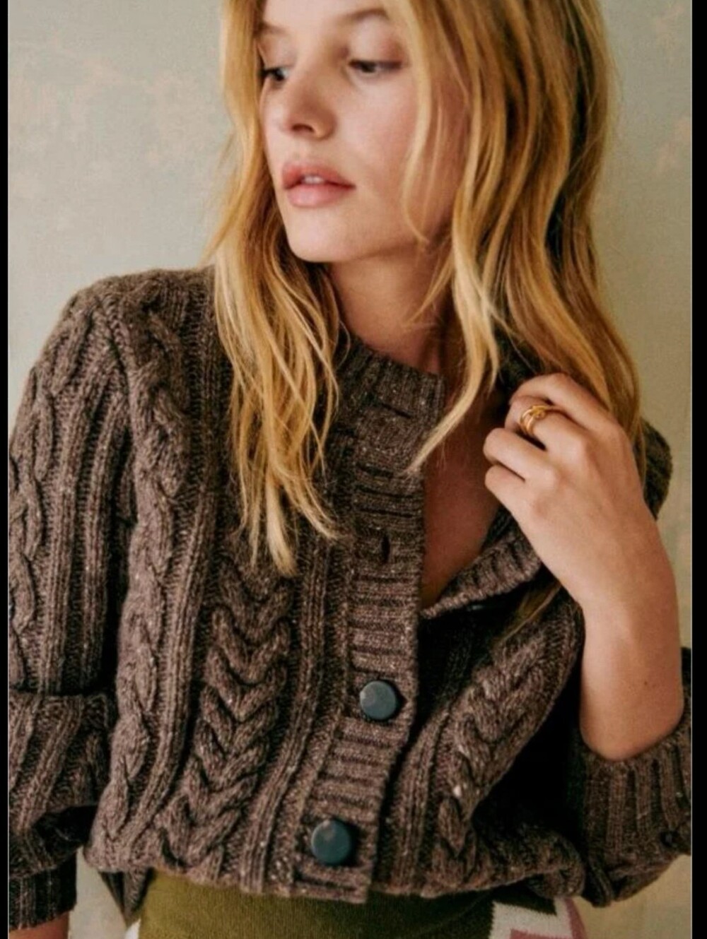 NWT! Sezane Andina Thick Wool Blend Cable Knit Cardigan Heather Brown Size XXS - Picture 2 of 9